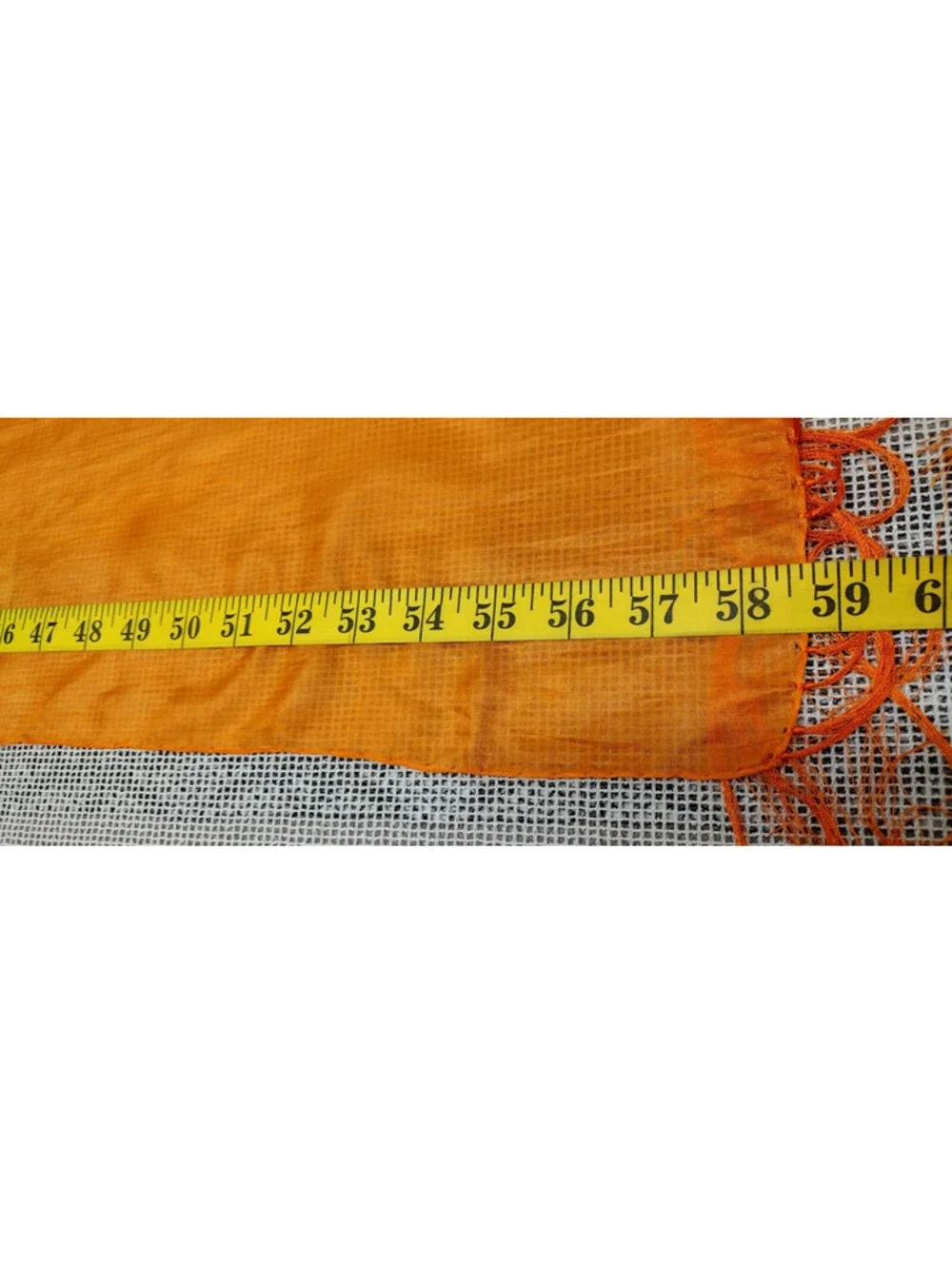 Vintage 1970s Silk Scarf Long Fringe Rich Orange Hippie MADE IN INDIA 100% SILK
